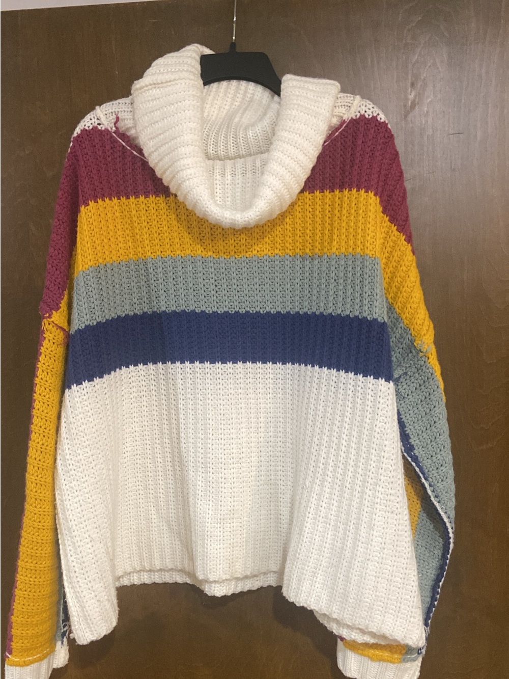 Multicolor Striped Cowl Neck Sweater - Cream, Mustard & Navy Accents